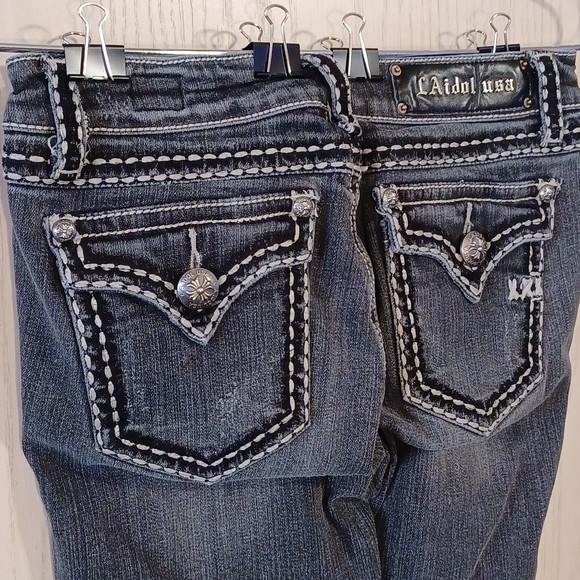 LA Idol USA Jeans, Size 5, Faded Black, Low-Rise, Boot Cut, 30W x 30L, Bedazzled - Picture 12 of 12
